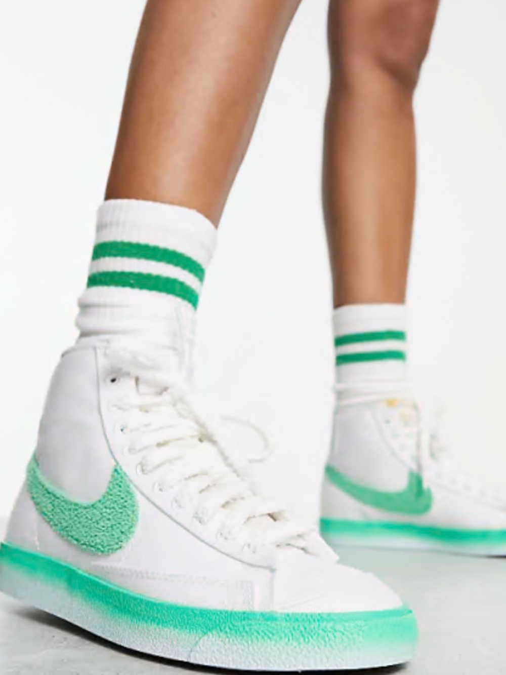 Nike - 8, High-Top, Canvas, White/Green with raw accents, chenille, terry cloth